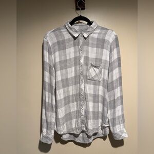 Rails Plaid Long Sleeve Button Up Shirt medium buffalo plaid grey white